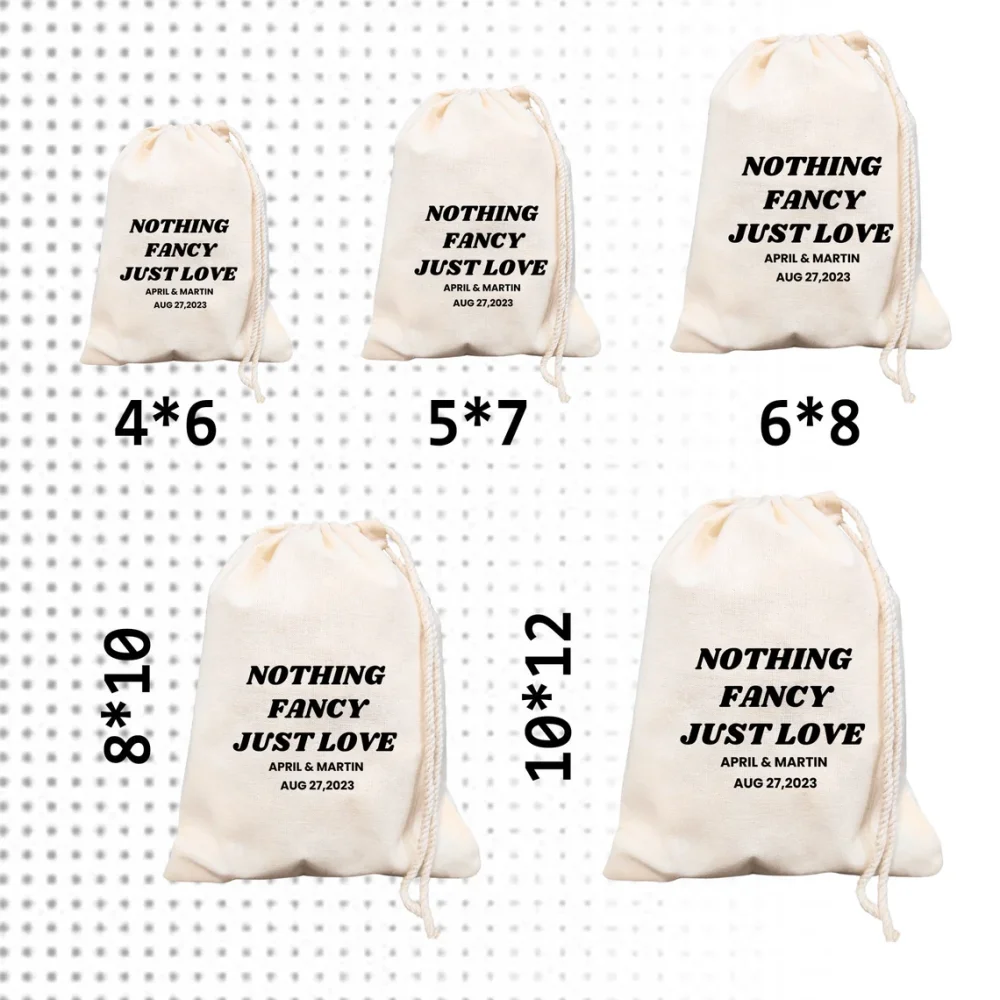 Niente Fancy Just Love Borsa per bomboniere Bomboniere per matrimoni Benvenuto per ospiti - Borsa per feste con annuncio - Bomboniere personalizzate con nome di coppia