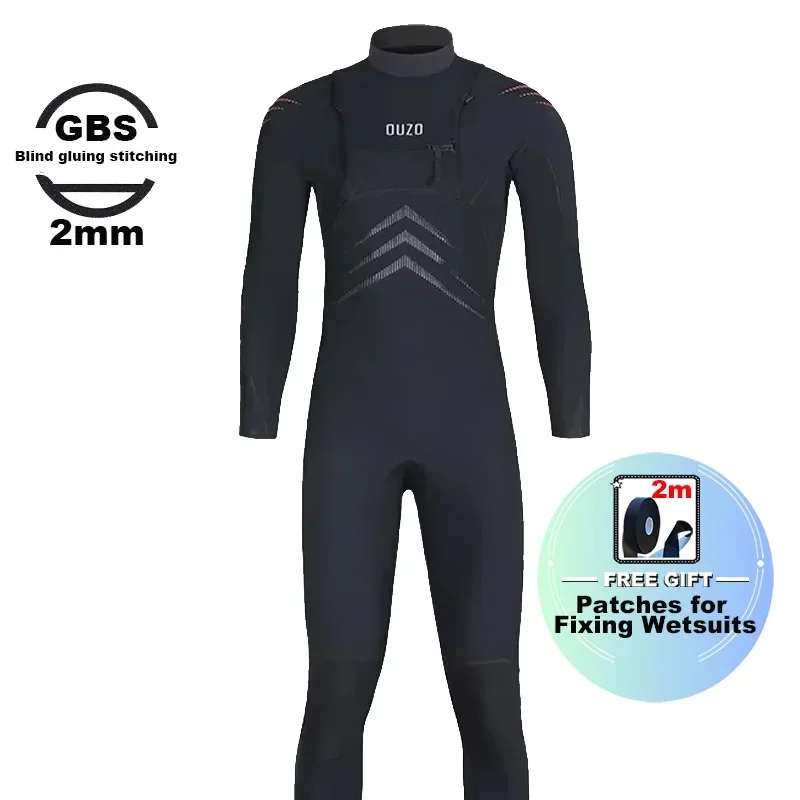 Advanced Diving Suits CR Extra Elastic Neoprene 2mm Wetsuit Men Blind Seam Process  Chest Zipper Keep Warm Winter Swimsuit