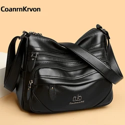 Hot 2024 New Fashions Multi Pockets Women's Shoulder Bag Wear-resistant Bags Soft Crossbody Bag Luxury Women's Black Satchel Bag