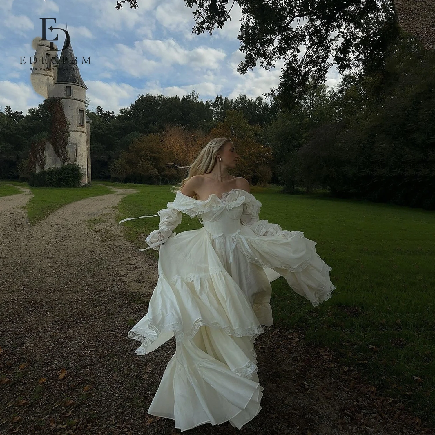 

EDECPBM A-line Luxurious Evening Dresses for Special Occasions Lace Women's Evening Dress Customized Off the Shoulders Lolita