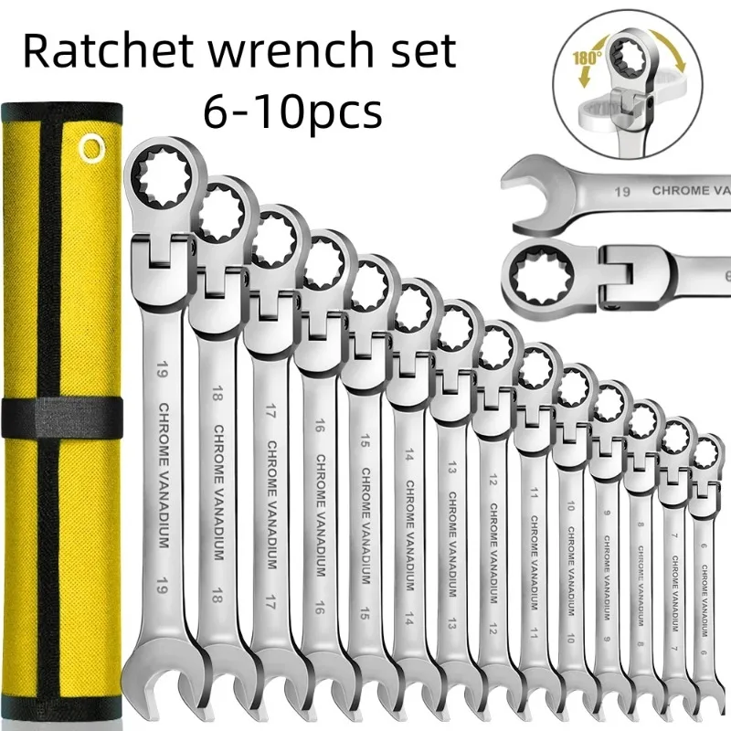 

Metric Combination Wrench Set 6-22mm Professional Flex Head Spanner Chrome Vanadium Steel Tools for Mechanics Auto Repair
