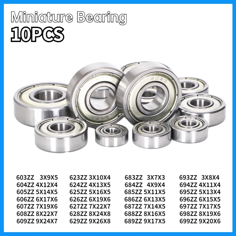 

10PCS Micro Bearing 608ZZ Inside 2 3 4 5 6 7 8 9mm 603 604 605 606 607 609 689 Scooter Roller Skates Fidget Spinner