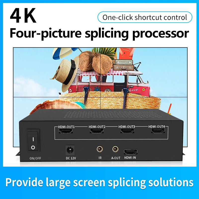 

2x2 Video Wall Controller 4K Processor MultiScreen Stitching For HDMI 3840x2160P30Hz 1 Input 4 Out TV Splicing Box Splicer 180°