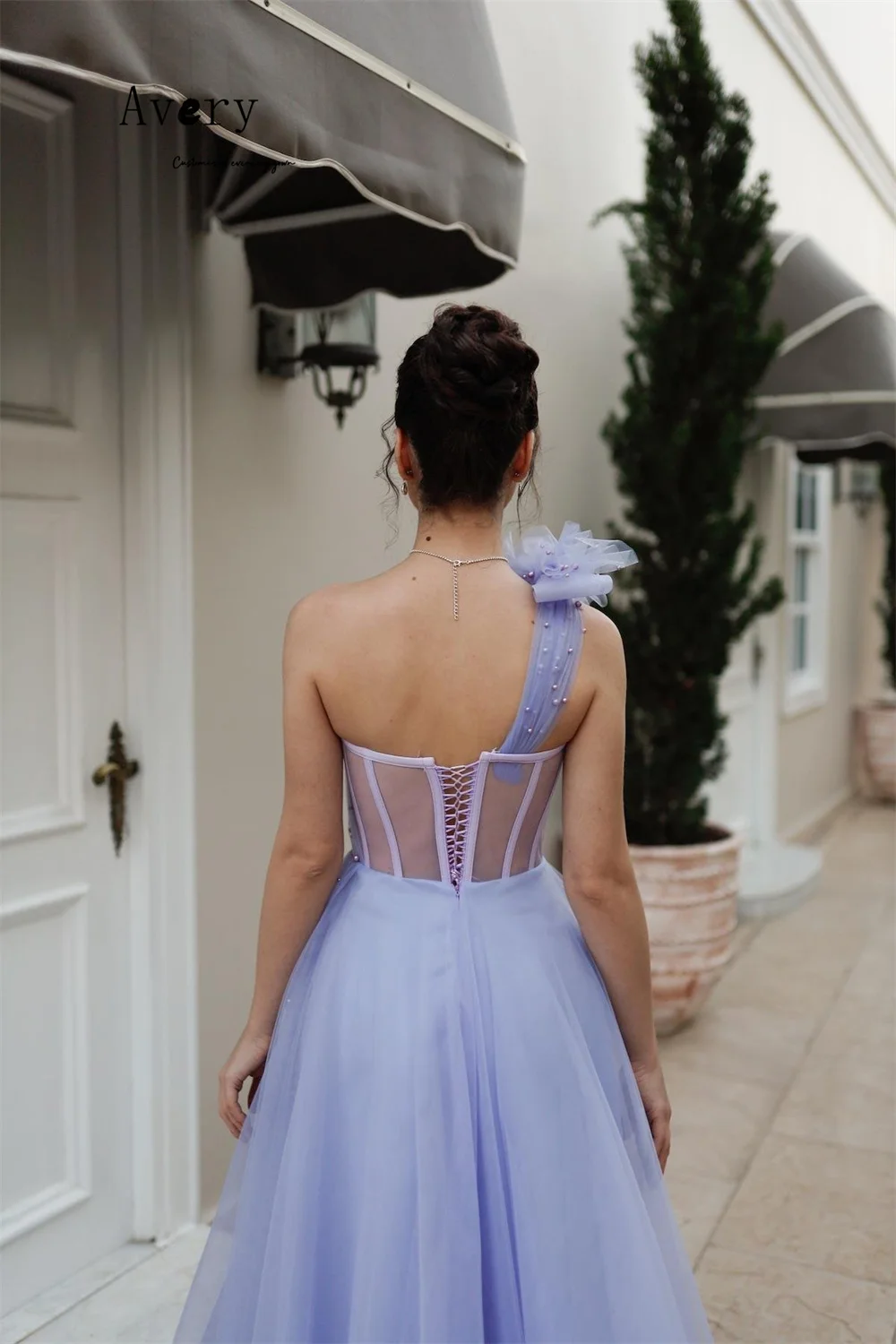 에이버리 커스텀 퍼플 슬리브리스 A라인 사이드 슬릿 우아한 이브닝 드레스 여성용 럭셔리 이브닝 드레스 2025 롱 프롬 드레스