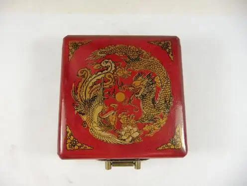 handwork old china wood usable compass with box paint dragon phoenix Boxes metal handicraft