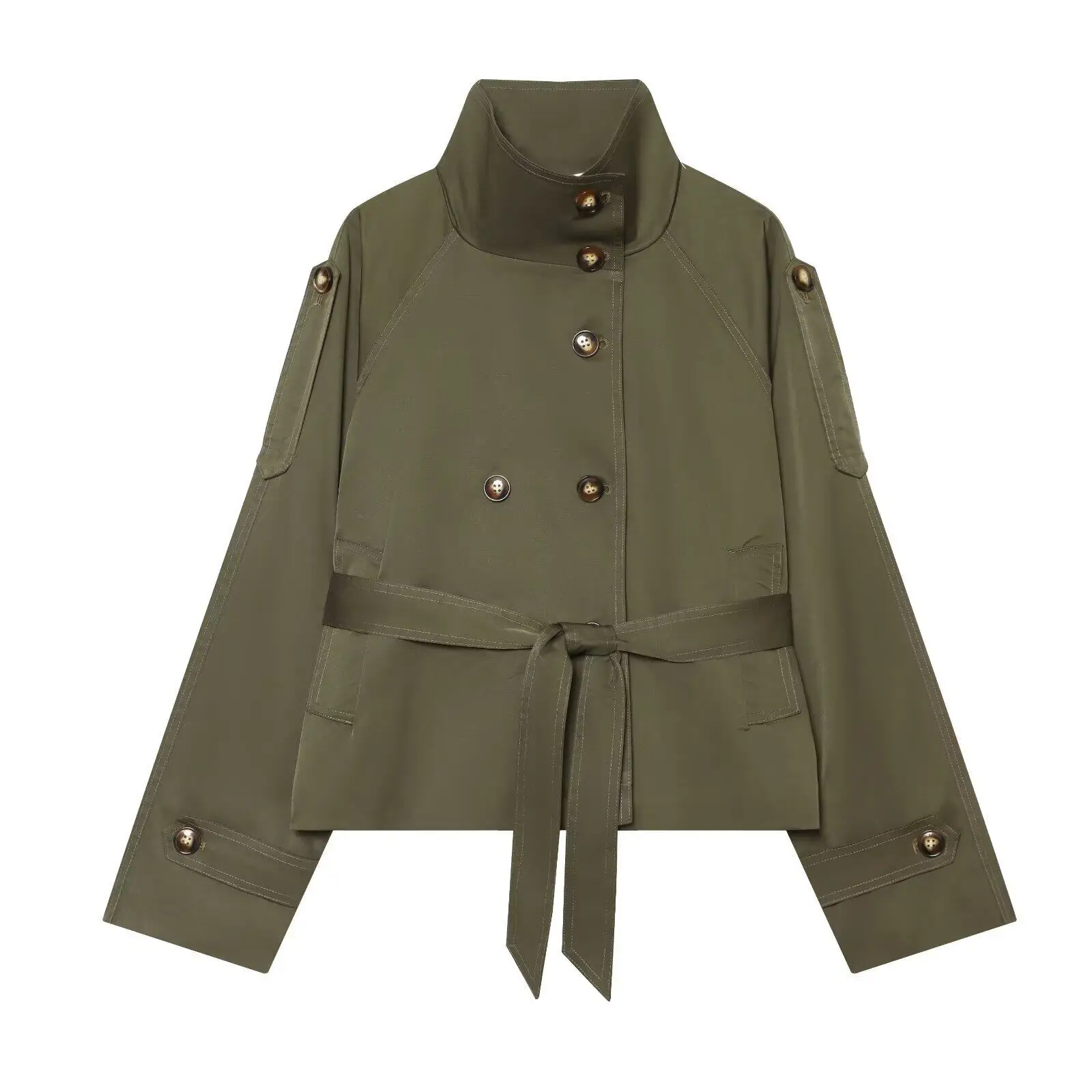 Fashionable Double-Breasted Belted Windbreaker 2026 Summer New Arrival Women's Clothing Versatile Stylish Commute Polyester F...