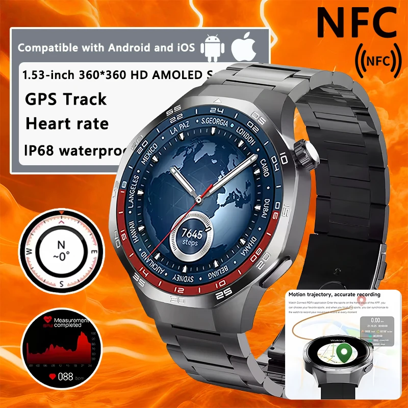 

Смарт-часы 5 Pro GPS NFC Смарт-часы для мужчин 360*360 AMOLED-экран Монитор сердечного ритма Bluetooth-вызов IP68 Водонепроницаемые мужские умные часы