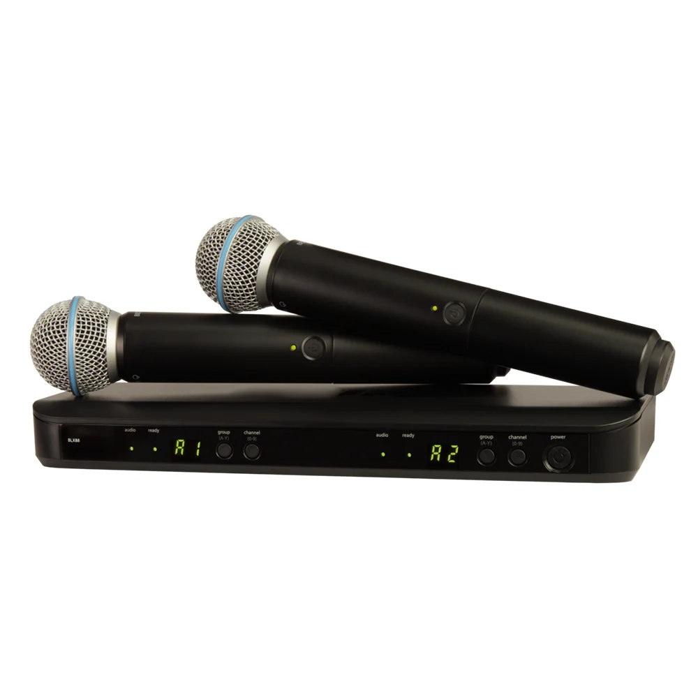 BLX288/PG58 microfono wireless a 2 canali con ricevitore BLX88 e microfono palmare PG58 per prestazioni sul palco Karaoke