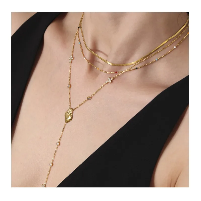 

Seattle Fine Throwing Love Full of Diamonds Cross Word Long Flow Collarbone Chain Stacked Wear Gorgeous Women's Neck Chain