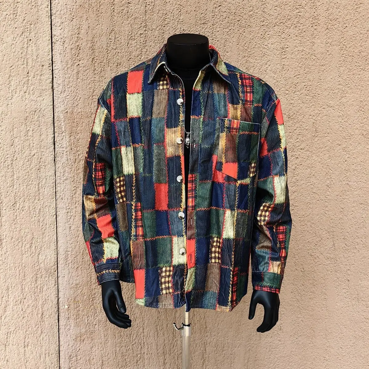 

Trendy brand contrasting color plaid shirt men's long-sleeved autumn loose fashion men's top