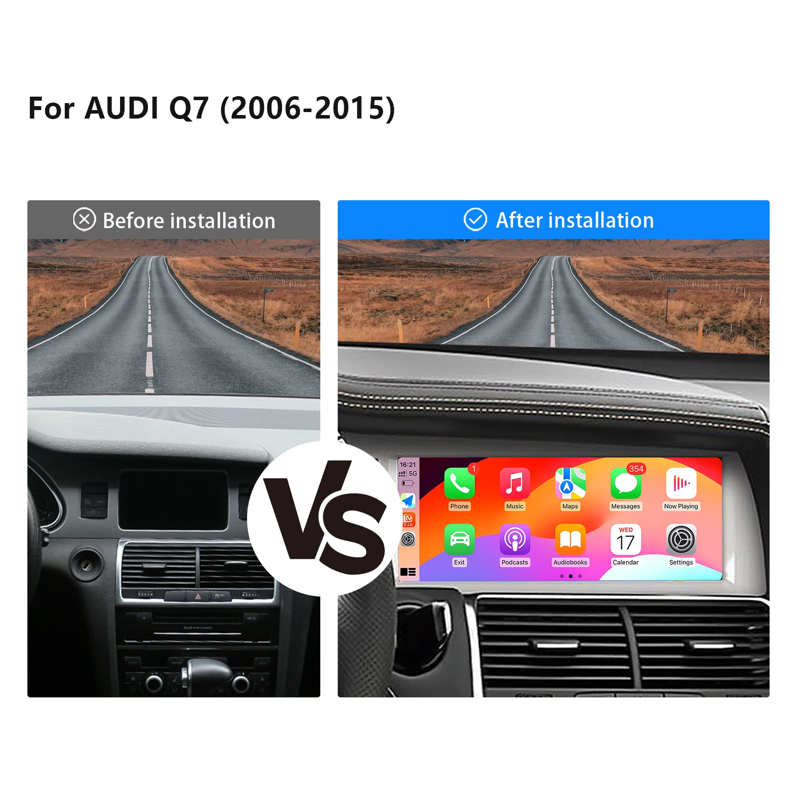 10.25 "1920*720 أندرويد 14 سيارة ستيريو لاسلكي Carplay لأودي Q7 4L 2005-2015 2G 3G راديو لتحديد المواقع والملاحة الوسائط المتعددة AudioScreen