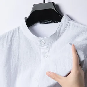 Camisas de algodão de linho para homens, manga comprida leve, camisa de praia respirável, camisas havaianas grandes, Henley 10 principais vendas camisa henley manga longa - №7