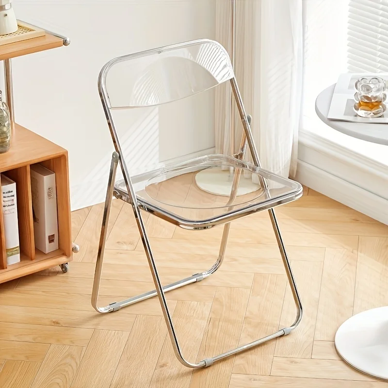 Minimalist Photography Studio Stool with No Cushion; Transparent Acrylic Folding Chair Suitable for Restaurants, Offices,
