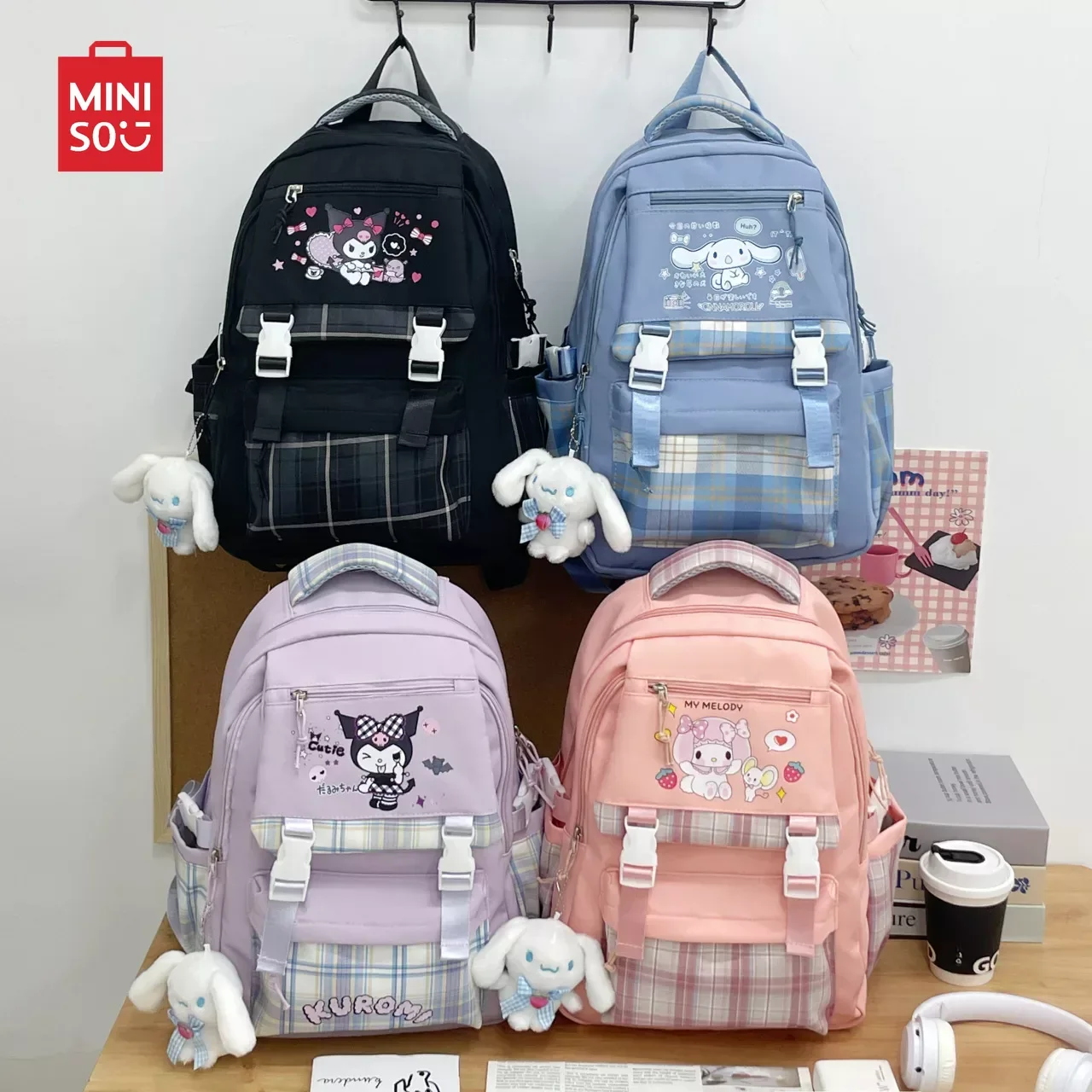 Linda mochila escolar impressa para mulheres, Sanrio Kuromi, grande capacidade, bolsa de viagem popular, Kawaii Cinnamoroll, bolsa para menina, estudante