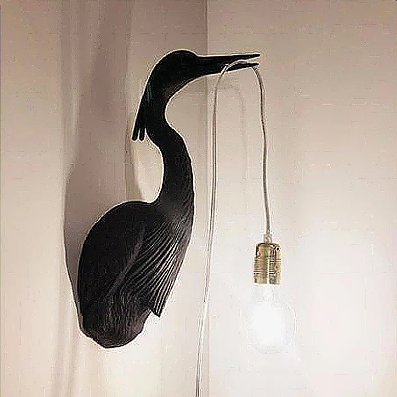 Imagem -04 - Resin Crane Wall Lamps Postmodern Designer Art Deco Corredor Hotel Sala de Jantar Luzes de Parede Pássaros Animal Sconce E27