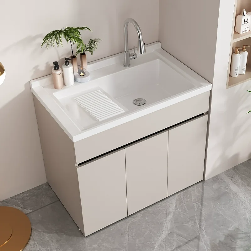 YJQ Aluminum Balcony Laundry Cabinet Large Pool Floor-to-ceiling Bathroom Cabinet Combination Single Basin Laundry Pool Cabinet