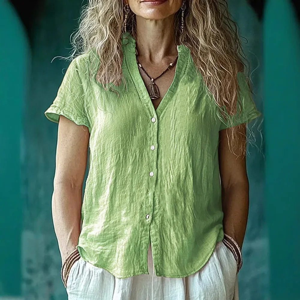 

2025 New Women's Clothing, Casual Short Sleeve Regular Cardigan Multi-Color Women's Top Shirt