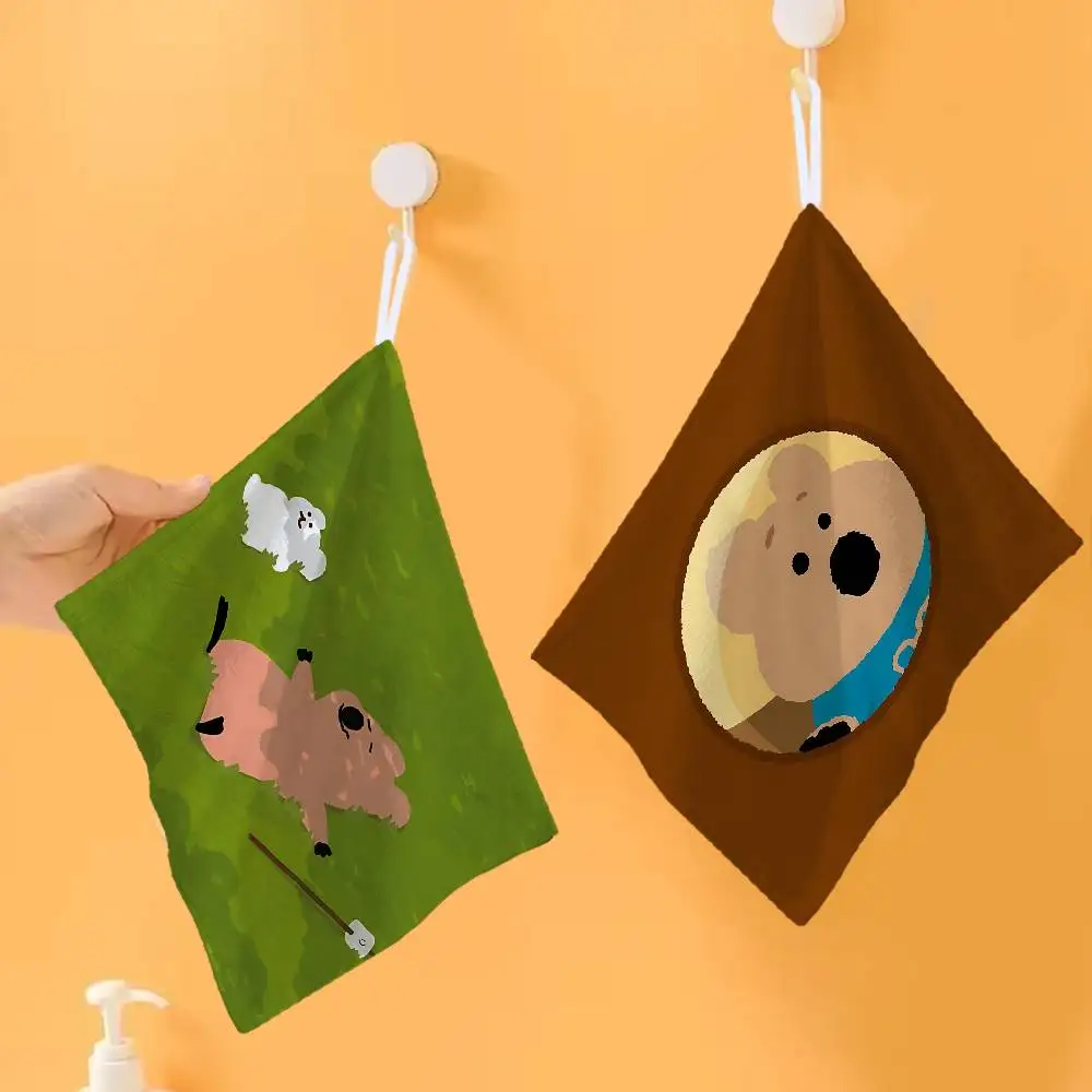 Popular Cut D-Dinotaeng Logo Polyester Cotton Hanging Kitchen Towel, Absorbent Hand Wiping Cloth for Daily Cleaning Drying