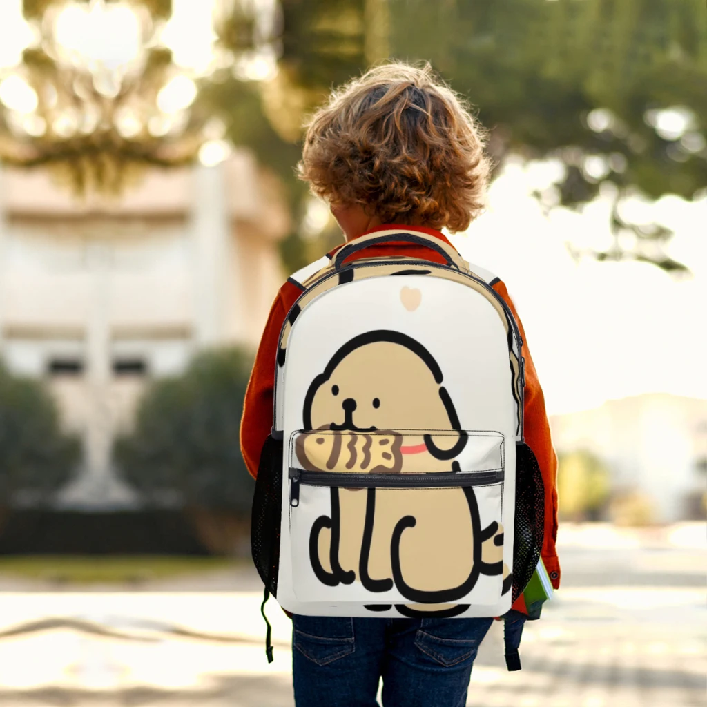 Cão bonito dos desenhos animados mochila versátil, grande capacidade, impermeável, lavável computador saco, unisex