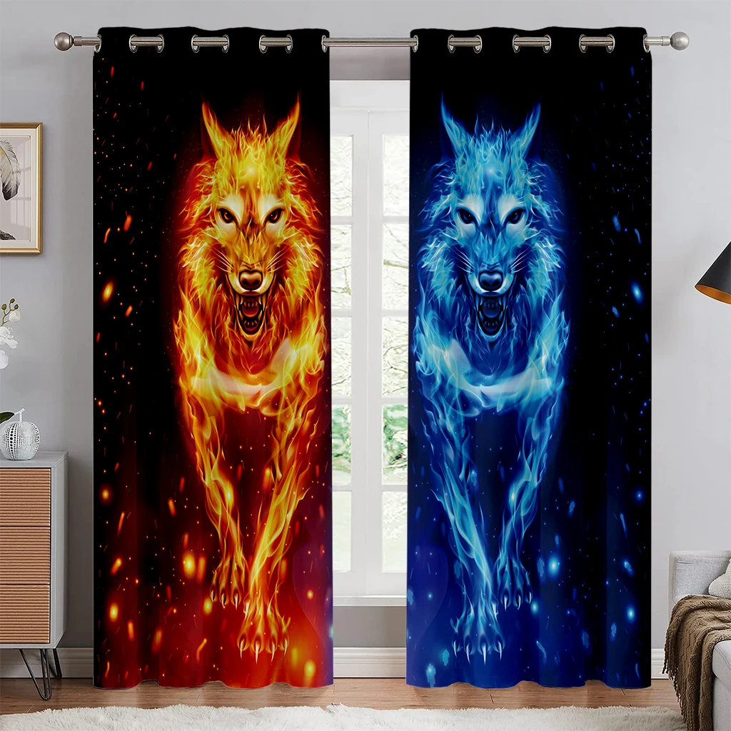 

Starry Sky Water Fire Wolf Symmetrical 3d Printing Curtain Bedroom Living Room Study Kitchen Curtain Home Decoration 2PCS