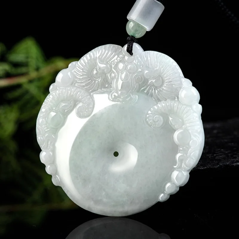 

Real Natural Grade A Jade Jadeite Men Women Lucky Gift Three Sheep Circle Pendant