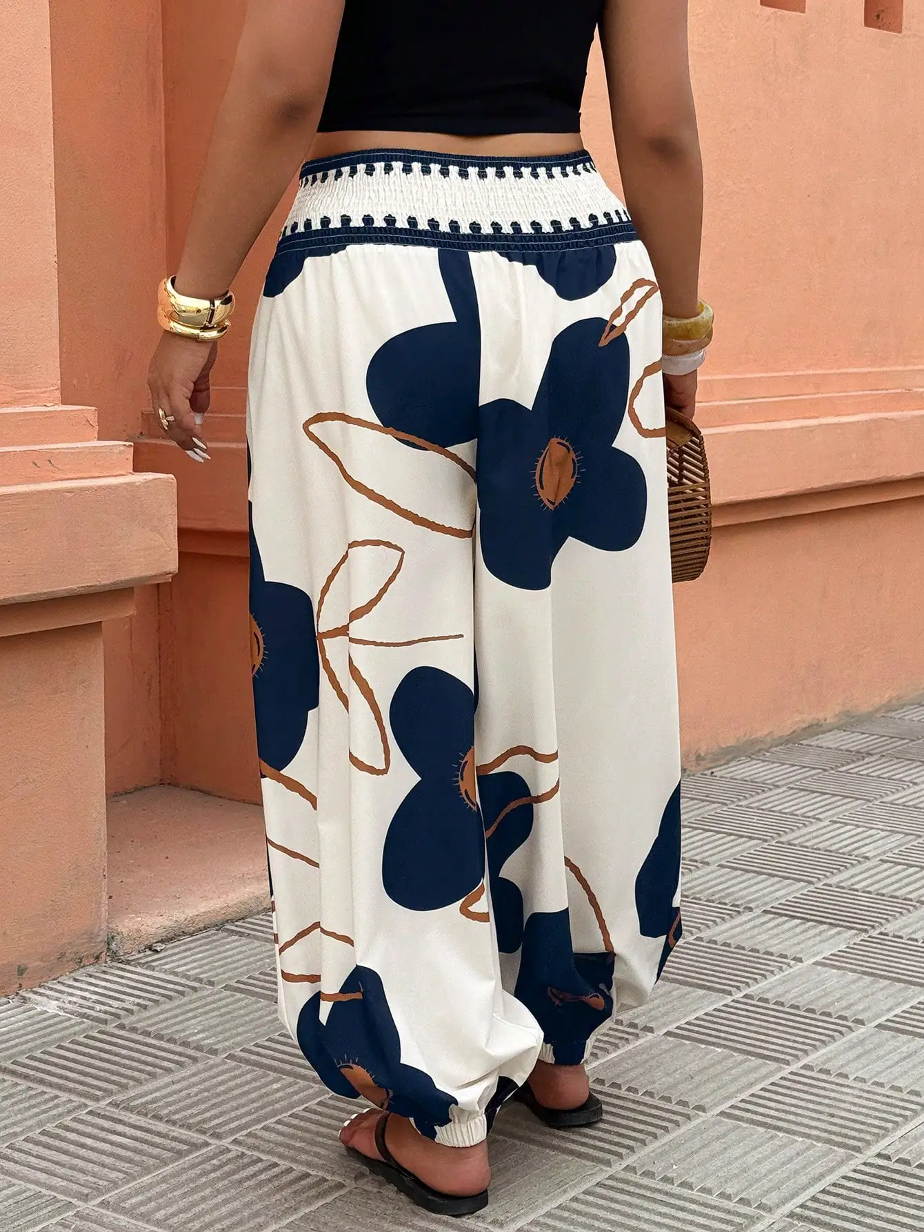 

Женские брюки-фонарики с эластичной талией, повседневные широкие брюки с цветочным принтом, летние