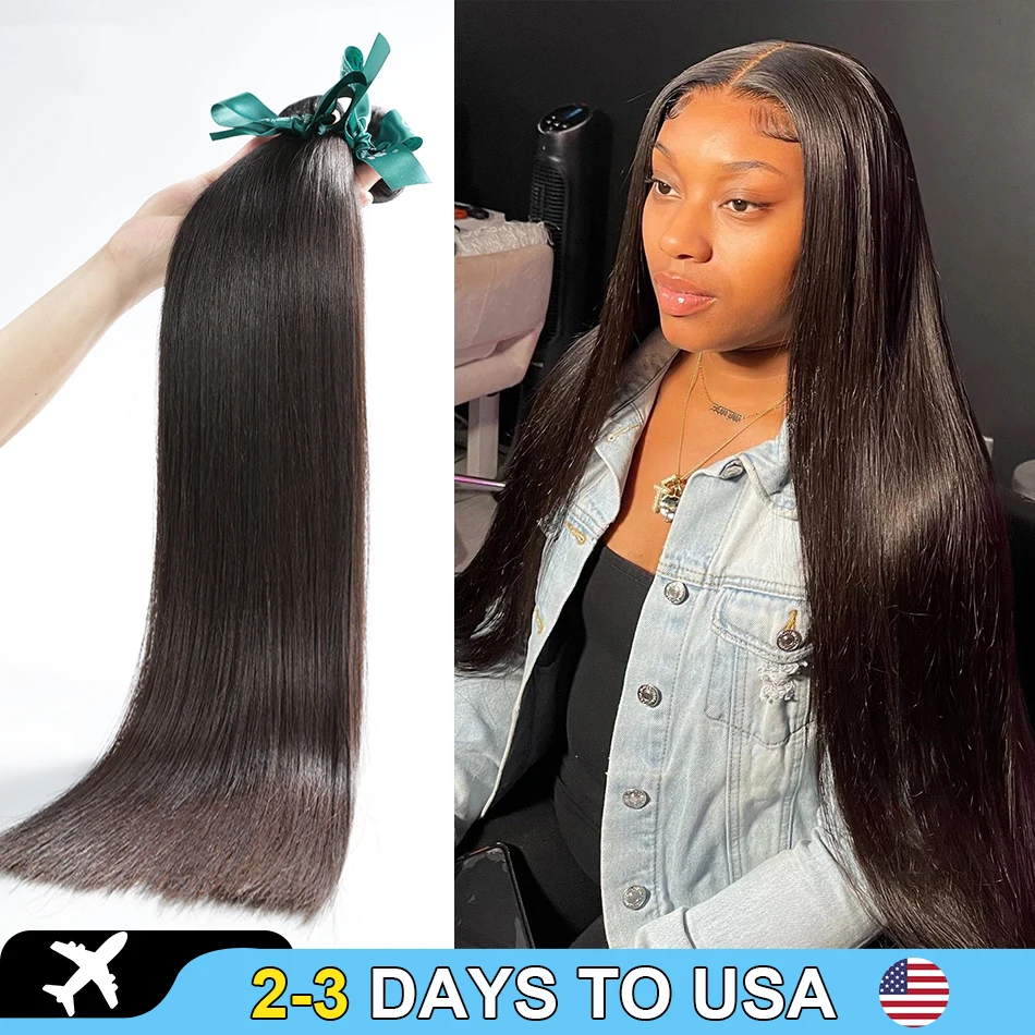 30 32 34 36 Inch Bone Straight Brazilian Hair Weave Bundles 100% Remy Human Hair Bundles 2/3/4 Pieces Natural Color