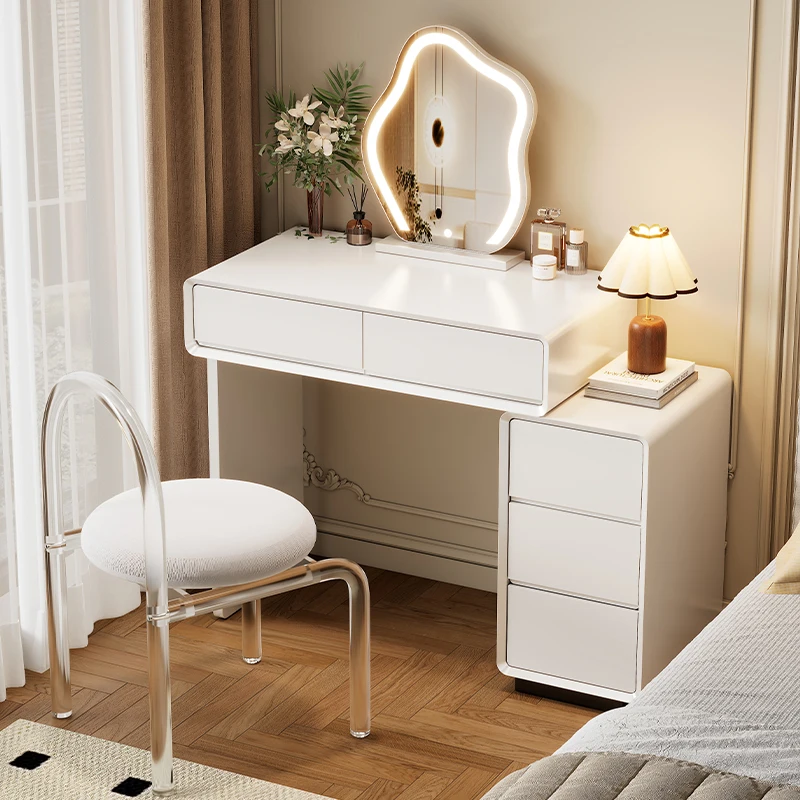 All solid wood paint small apartment modern simple bedroom light luxury makeup table integrated cabinet