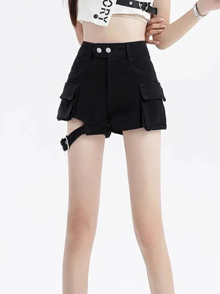 2025 oco para fora y2k denim shorts feminino cintura alta vintage streetwear carga shorts casual senhora harajuku verão magro jeans shorts