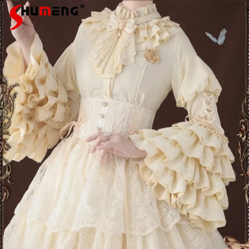 

New Japanese Sweet Cute Style Lolita Stand Collar Ji Sleeves Shirt Y2k Saliva Towel Long Sleeves Blouse Top Chci Clothes Ladies