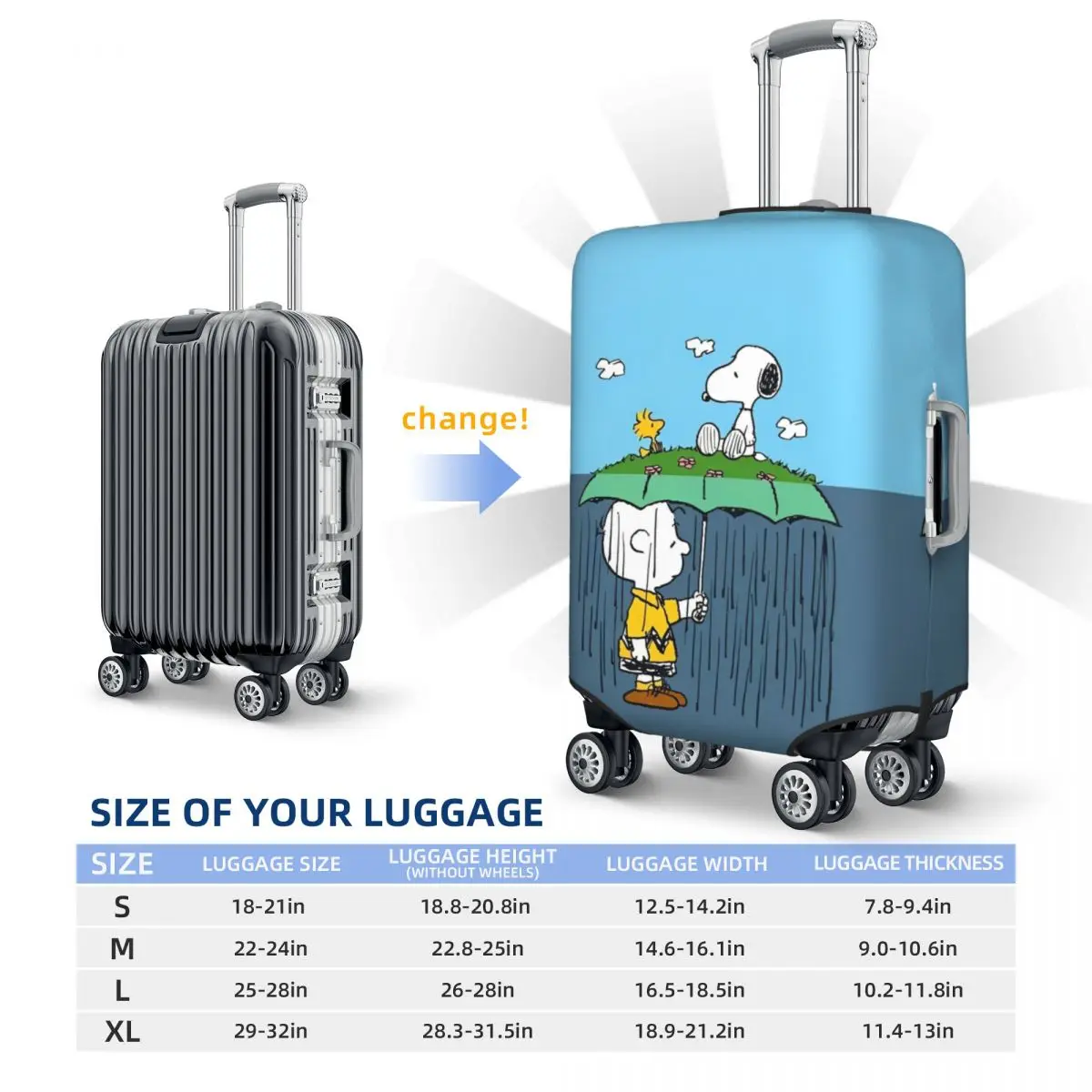 Snoopy Cartoon Anime Print Suitcase Cover Cruise Trip Vacation Strectch Luggage Supplies Protector