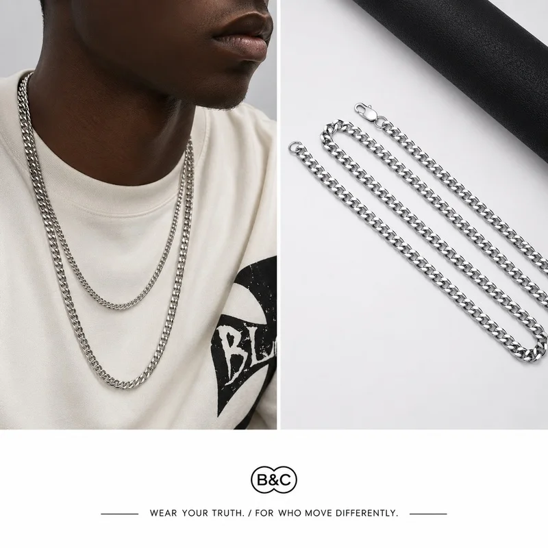 B&C Simple Titanium Cuban Chain 3 5MM Color Stainless Steel Men Necklace Fashion Jewelry Hip Hop Accessories