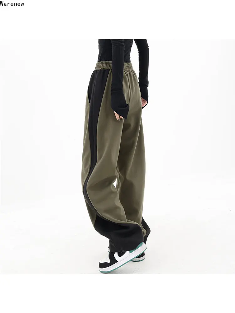Pantaloni sportivi Casual larghi con coulisse in stile Vintage americano pantaloni a vita alta pieghettati da donna pantaloni larghi larghi femminili