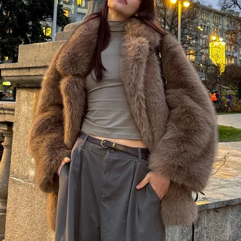 Women New Casual Fashion Simple Advanced Design Winter Cardigan Round Neck Slim Mid-length Fox Hair Environmental Protection