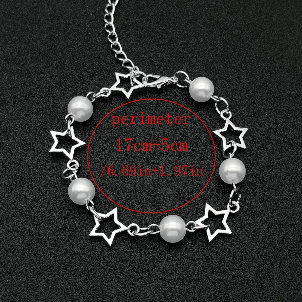 New Y2K Hollow Five-pointed Star Bracelet Artificial Hollow Out Imitation Pearl Bracelet Punk Pop Punk Bracelet