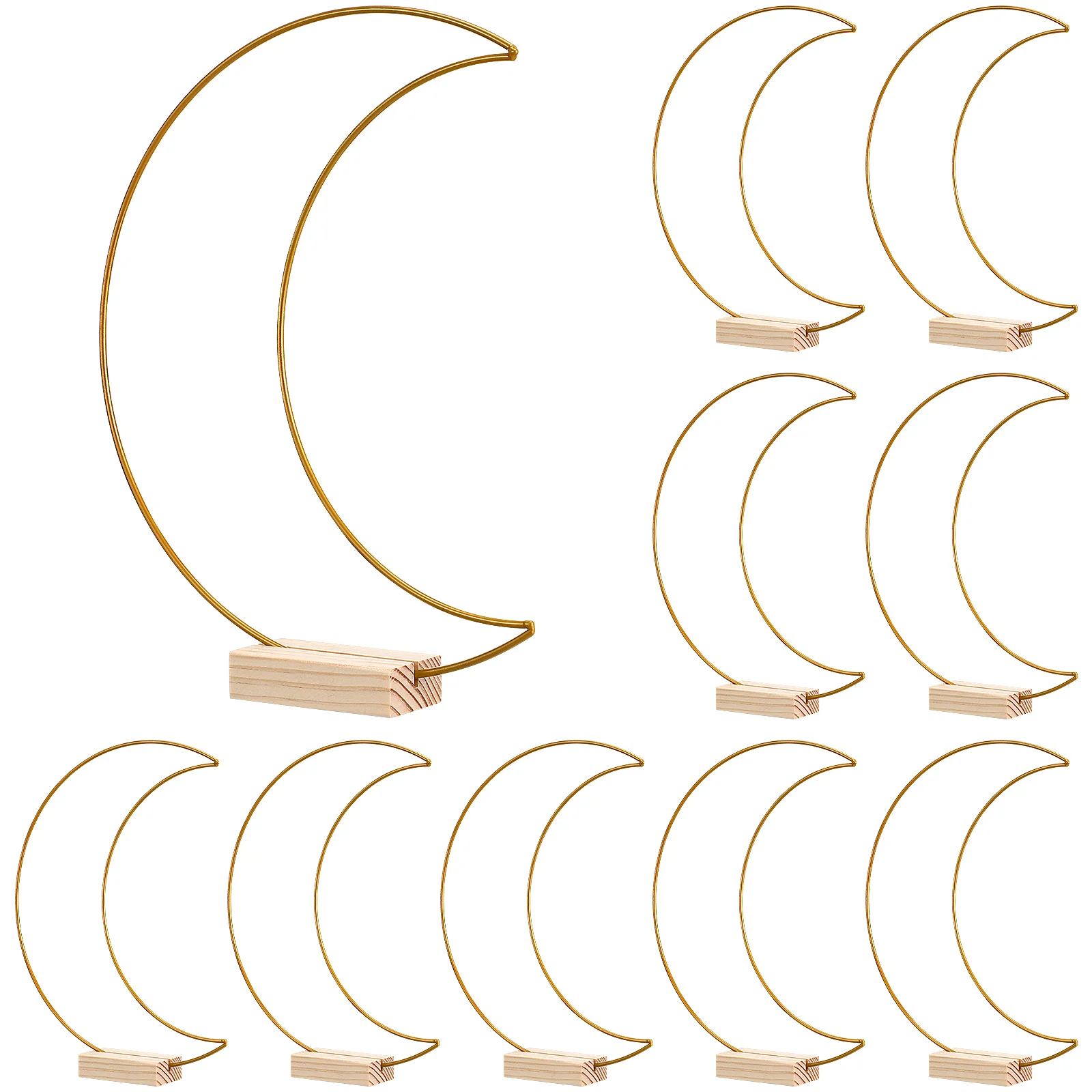 10 Sets Metal Floral Hoop Craft Dreamcatcher Moon Shape Decorations Wooden Base Wedding Table Decor Flower for Home