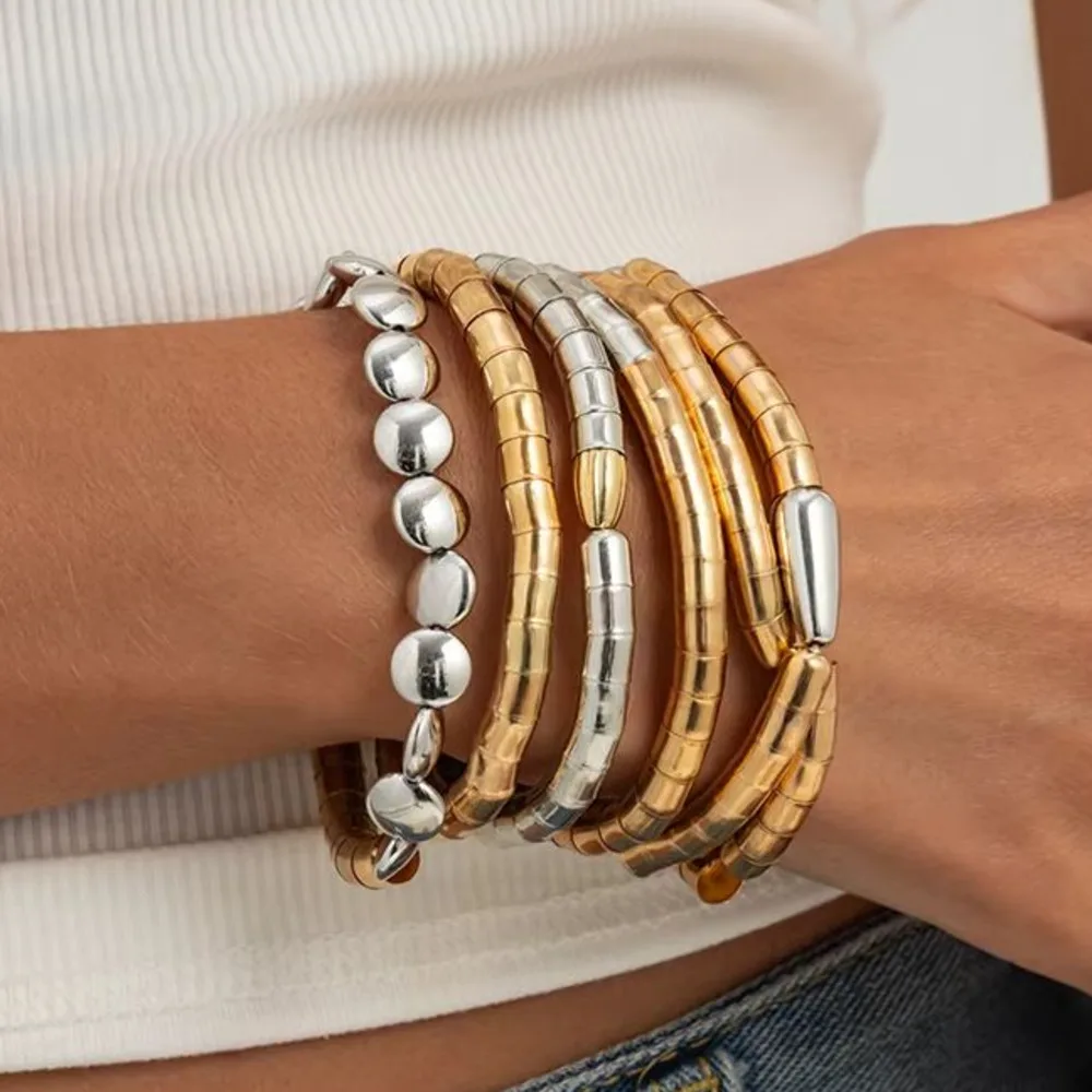 

Ingemark 6 Pcs/Set Vintage Handmade Iron Beaded Chain Bracelets for Women Luxury Multi-layer Stackable Elastic Bangles Jewelry