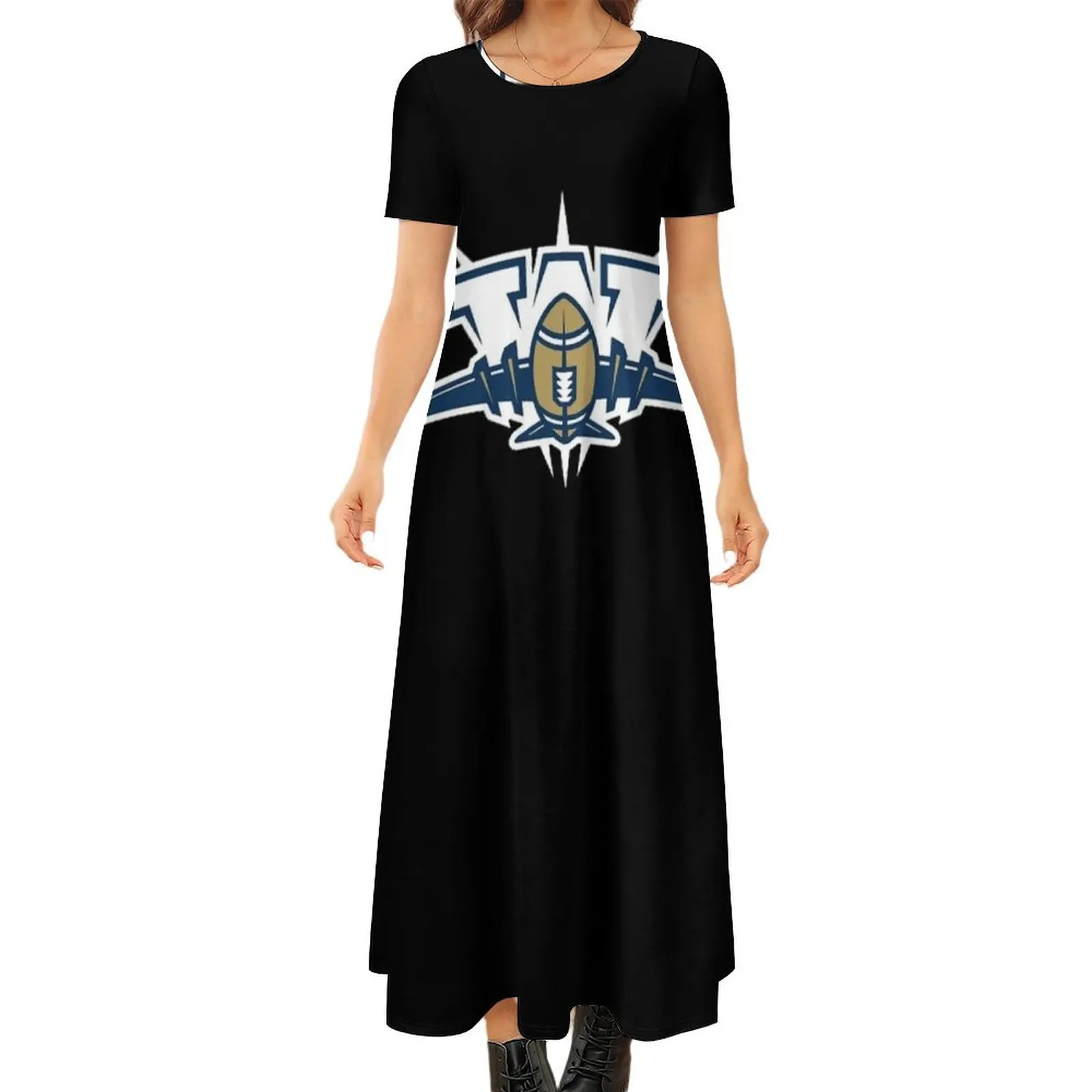 

Winnipeg Blue Bombers Logo with Bombing Planes Round Neck Short Sleeve Dress Women"s summer skirt Women dresses summer