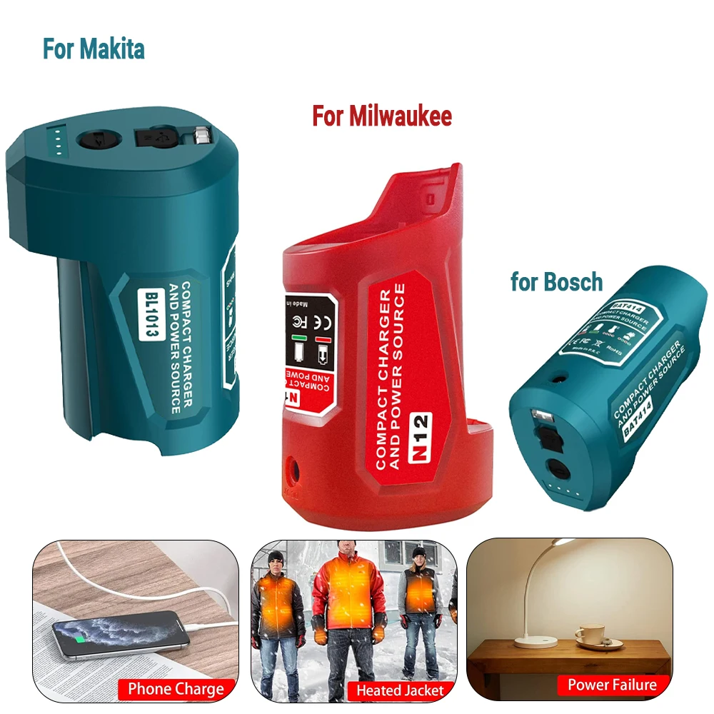 

Замена источника питания для аккумуляторов Makita/Bosch/Milwaukee 10.8В/12В: портативный адаптер-разъем USB для подогреваемой куртки