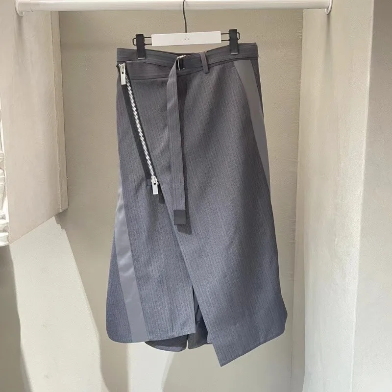 2025 Autumn Winter New Patchwork Color Block Skirt Women Loose Casual Versatile Irregular Long Skirt