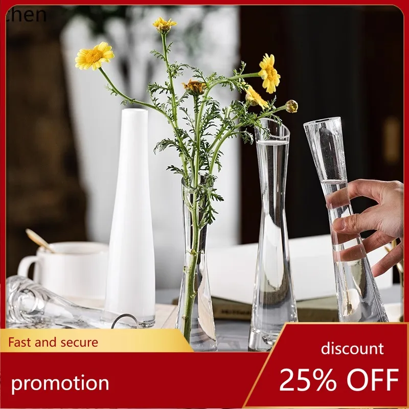 YFY  minimalist clear glass vase - decorative ornament for living room,  premium aesthetic, fine-mouth hydroponic planter