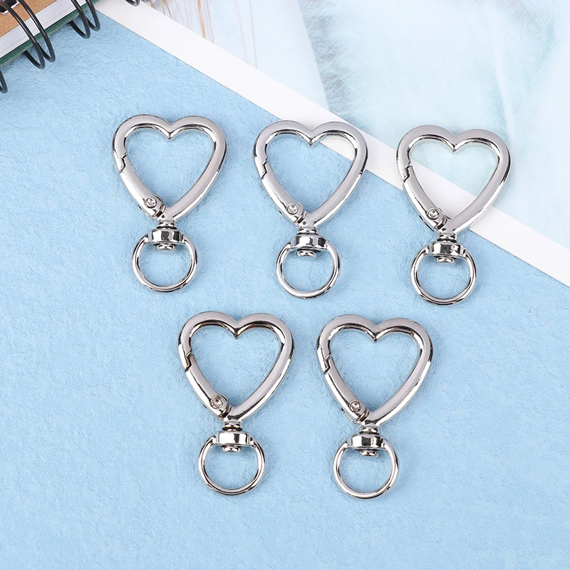 5pcs Plated Heart Shape Rotation Lobster Zinc Alloy Spring Buckle Clasps Key Ring Holder Hook Carabiner For Jewelry Making