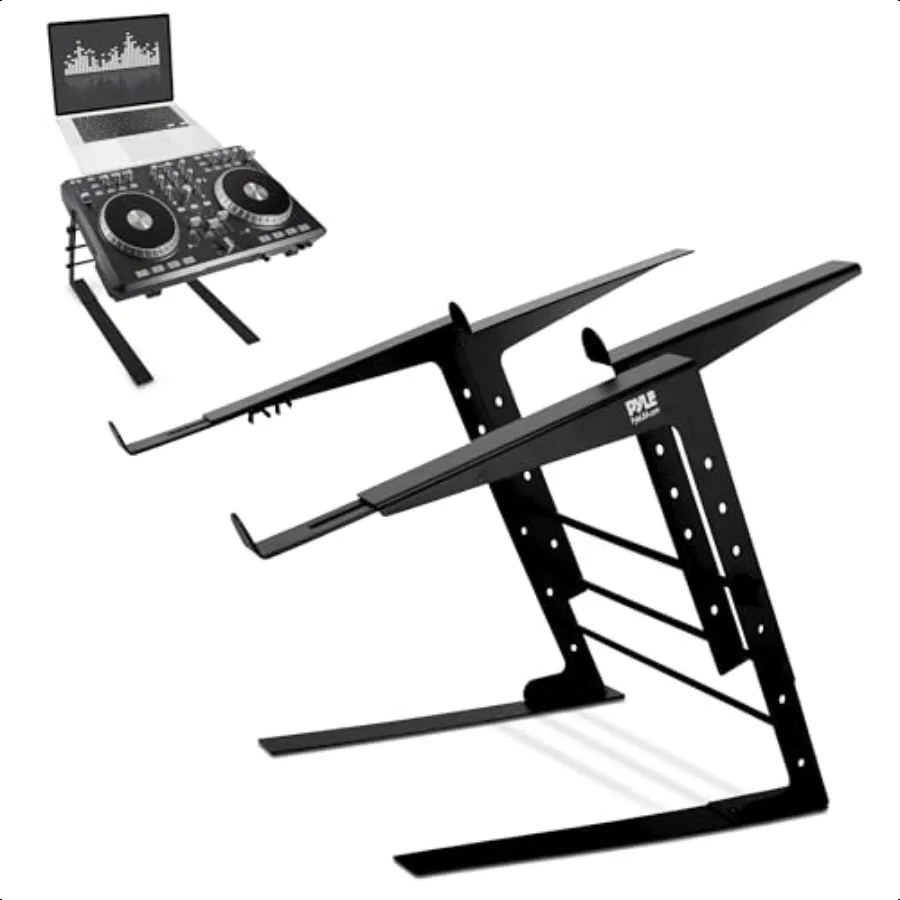 

Portable Dual Laptop Stand Standing Table with Adjustable Height Ergonomic Design AntiSlip Prongs for DJ Mixer Sound Equipment
