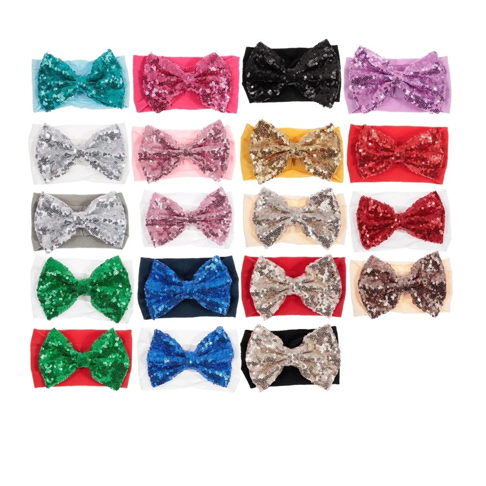 1PCS Newborn Toddler Sequin Bow Headwraps Cute Baby Girls Knot Nylon Turban Headbands Fashion Children Hair Accessories