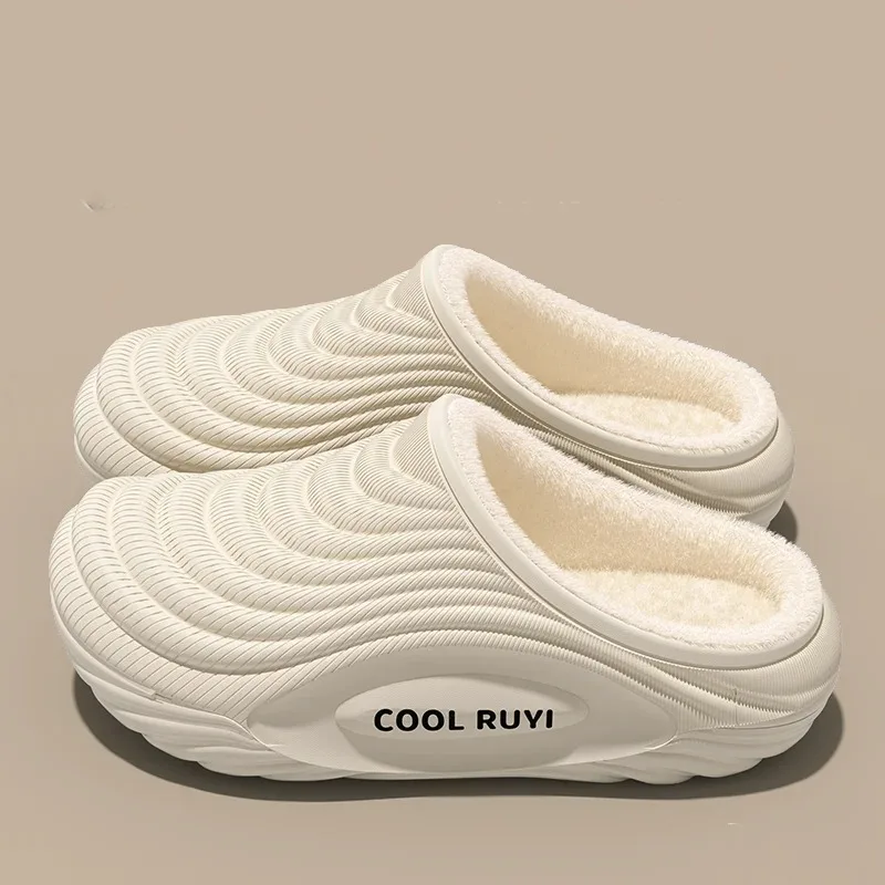 

New Waterproof Cotton Slippers for Men - Winter Outdoor Anti-Slip Warm Cotton Shoes, Cozy Fleece-Lined Indoor Outdoor Slides