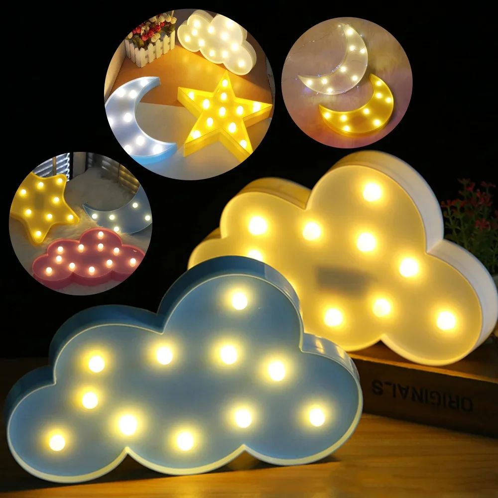 Nordic Lovely Cloud Star Moon LED 3D Night Light Kids Gift Toy For Baby Children Bedroom Tolilet Lamp Decoration Indoor Lighting