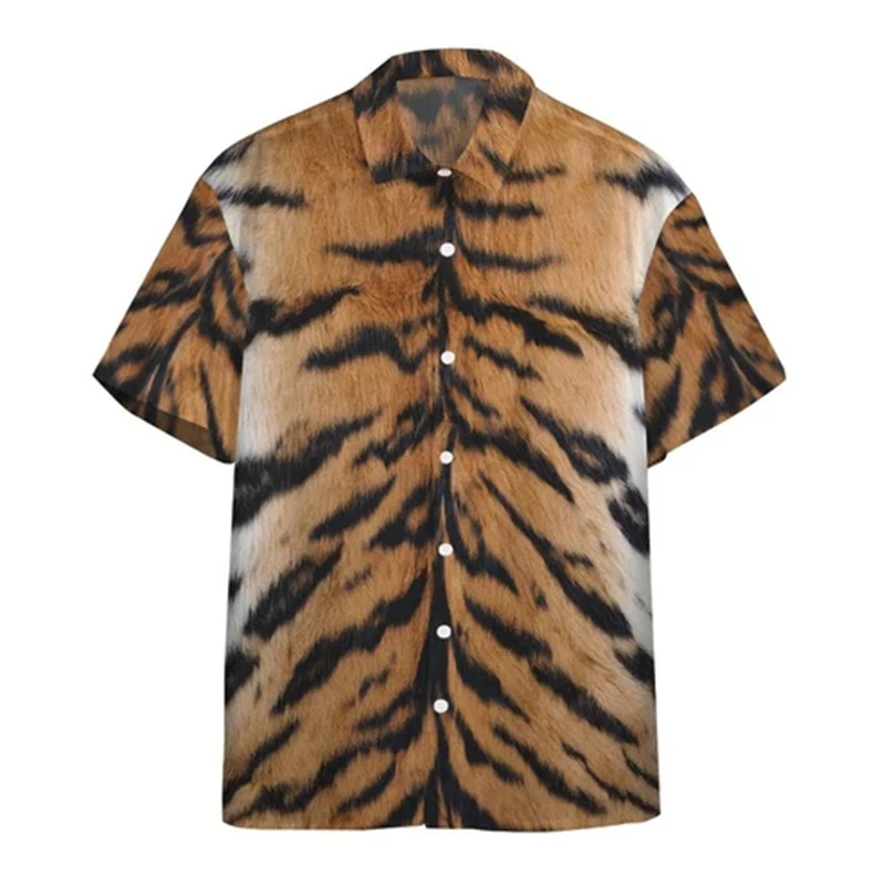 Social Shirt Everyday Men\'s Shirts 3D Animal Printed Short Sleeve Tiger Print Blouse Casual Tees Oversized Male Clothing Tops