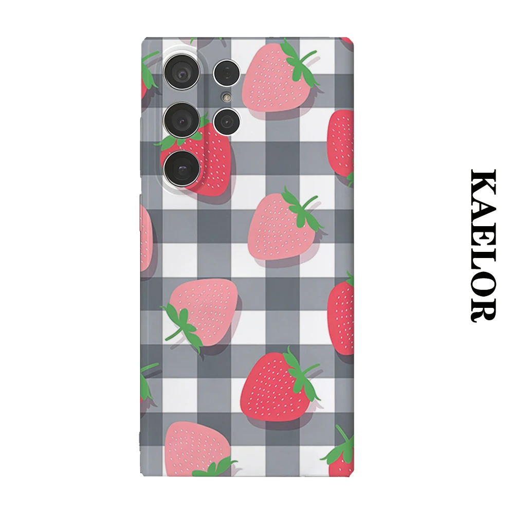 Gingham Strawberry Durable Shiny Double-layer Case for Samsung S26 Ultra S25 S24 S23 Plus Anti-drop Scratch Resistant Cover