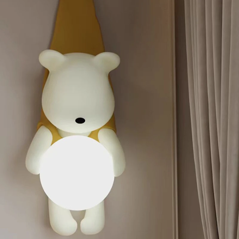 Little Bear Bedside Wall Lamp Bedroom Modern Living Room Study Background Wall Resin Creative Boy Girl Childrens Room Wall Light