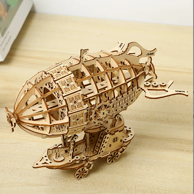 Airship 3D Car drewniane puzzle skala Model, zestaw modeli DIY, prezent rzemieślniczy, dekoracja domu, zestaw modeli do budowania, zabawka
